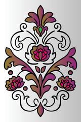 Abstract floral design with pink roses and leaves, perfect for spring wedding cards or vintage decor, featuring heart-shaped patterns and nature-inspired elements