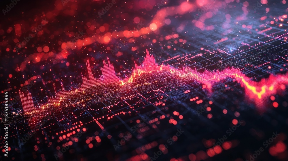 Poster abstract data visualization: dynamic red and blue stock market chart