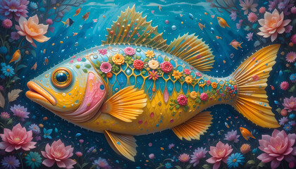 Fototapeta premium Floral Fantasy Fish: A Whimsical Underwater Bloom of Color and Texture