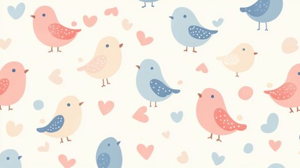 Charming Bird Pattern in Soft Pastel Hues