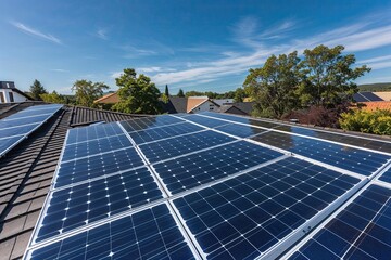 Solar Energy Panels on Roofs: Innovative Photovoltaic Systems for a Sustainable Lifestyle in a Clear Blue Sky