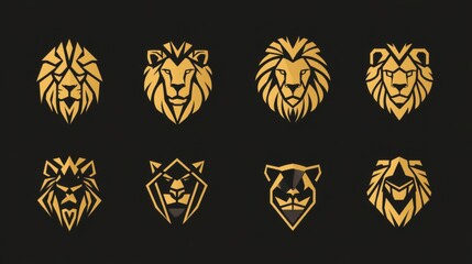 Obraz premium Clean Symmetrical Lion Face Icons for Design Use