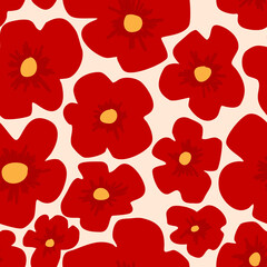 Red poppies floral seamless pattern, flowers  background, wallpaper with hand drawn for banners, cards, flyers, social media wallpapers, etc. vector illustration