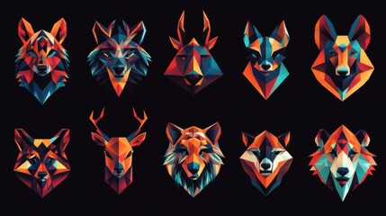 Geometric Animal Icons in Vibrant Colors