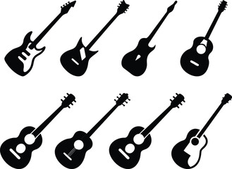 Fototapeta premium Set of Musical Instruments Icons Featuring Guitar, Bass, and More in Vector Style