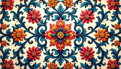Intricate floral damask pattern, repeating design, ornament, textile design