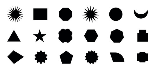 Collection of abstract and  basic shapes. Polygonal elements. Modern trendy minimalist basic figures, circles, hexagon, star, triangle flat style.