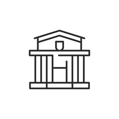 Bank Building icon. A clean, minimalistic depiction of a classic bank facade with pillars, representing financial institutions. Ideal for use in sectors related to finance. Vector illustration