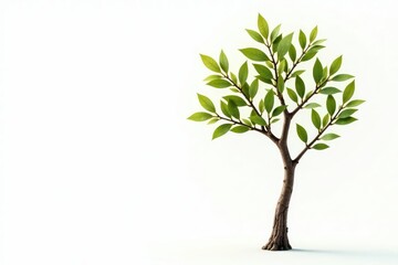 Obraz premium Single young tree, delicate branches, white backdrop, macro, picture