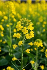 Obraz premium yellow flowers in a field of green leaves and yellow flowers