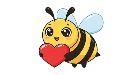 Adorable Bee Cartoon Holding Heart Sweet Honeybee Illustration AI Generated