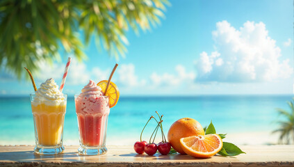 Obraz premium Tropical Refreshments on a Beautiful Beach