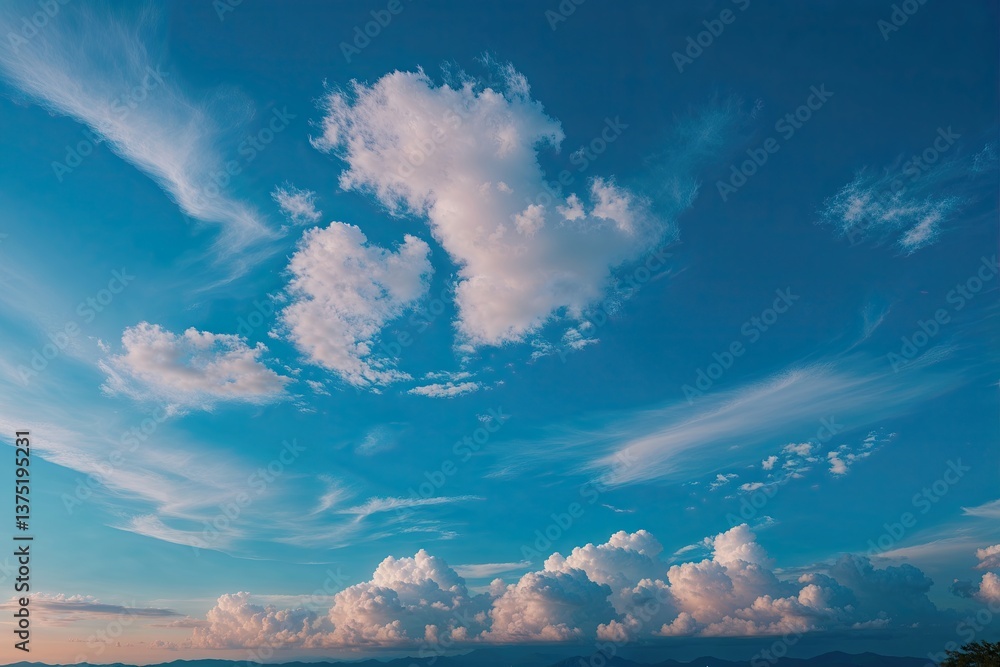 Poster serene azure sky with soft clouds in a tranquil landscape view