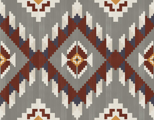 Aztec pattern.Triangle pattern.Zigzag shape on gray background.Square pattern .Red and beige.Triangle repeat.DIgital design.Illustration.Blue.Seamless.Design for Blanket.Carpet.Printing and Knitting