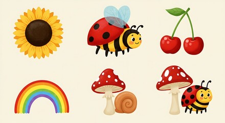 Naklejka premium Charming Summertime Illustrations Vibrant Colors Cute Insects AI Generated