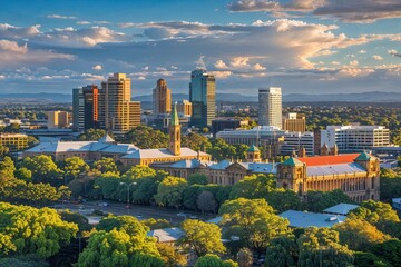 Fototapeta premium Adelaide City Scenic Views Framed by Lush Greenery and Vibrant Landscapes