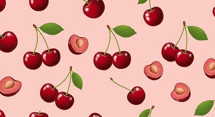 Sweet Cherry Delight Pastel Pink Background Pattern AI Generated