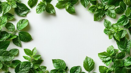 Obraz premium Close up of fresh green basil leaves arranged on a bright and minimalist background The aromatic culinary herb is a popular ingredient in various cuisines and dishes