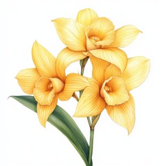 Fototapeta premium Delicate yellow orchids blooming in nature botanical photography outdoor garden close-up view floral beauty