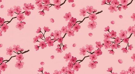 Delicate Pink Cherry Blossoms Watercolor Pattern AI Generated