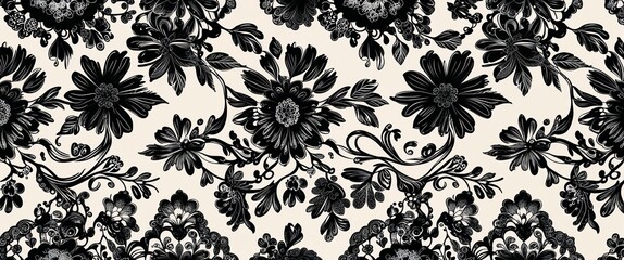 Fototapeta premium Black intricate lace filigree vector pattern abstract design illustration background