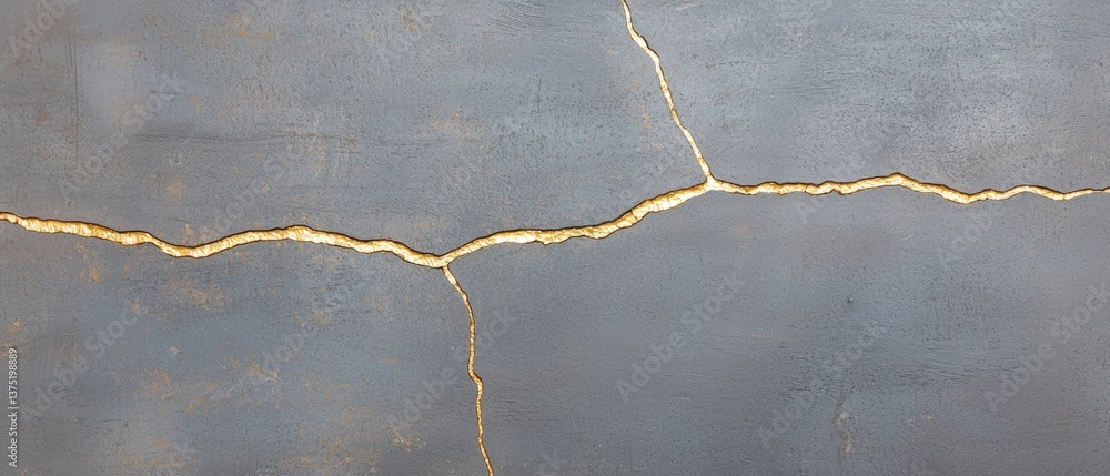 Poster close-up of a crack on a gray concrete surface. the crack appears to be deep and wide, with a thin, 