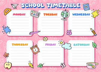 school time table , schedule blank, autumn event, back to school, template planner, weekly, pink background, vector