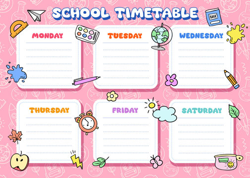 school time table , schedule blank, autumn event, back to school, template planner, weekly, pink background, vector