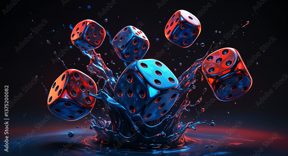 Poster paint splashed dice . generative ai