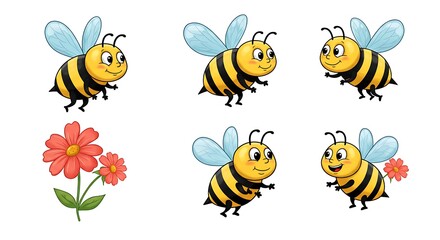 Adorable Cartoon Bees And Flowers Delightful Illustration AI Generated