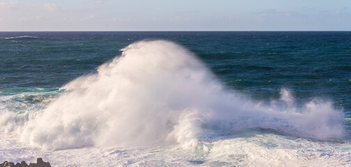 Powerful storm waves in Porto Moniz, on the Madeira Atlantic coastline, Portugal