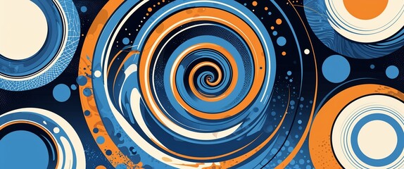 Fototapeta premium Blue retro circle spirals vector pattern abstract design illustration background