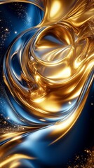 Abstract Fluid Art with Swirling Metallic Gold, Deep Blue, and Cosmic Energy Patterns	