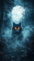 Mystical Wolf with Glowing Eyes Howling Under a Full Moon in an Enchanted Forest	