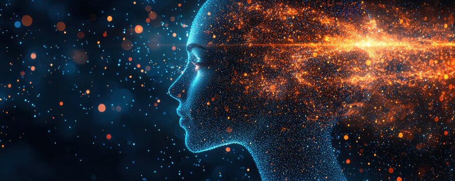 Abstract digital profile with glowing particles and futuristic connections