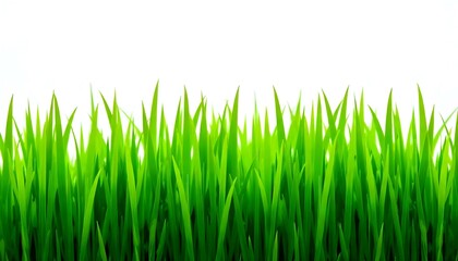 Obraz premium A close-up studio shot of a bunch of green grass, with a white background. The grass is vibrant green and appears freshly cut