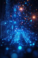 Obraz premium Futuristic digital background with glowing points and lines in blue hues