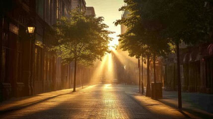 Obraz premium Golden Sunrise City Street Scene