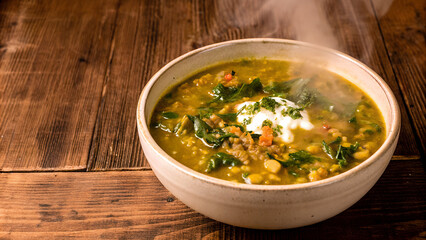 Lentil and Spinach Soup with Garlic and Herbs