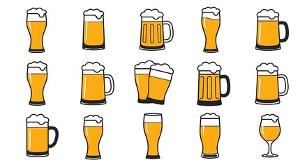 Golden Hour Beer Glass Icons Collection AI Generated