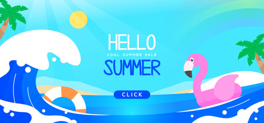 summer shopping horizontal banner illustration