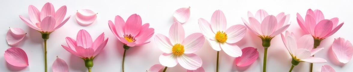 Obraz premium Delicate flower petals unfolding on a white canvas, nature, delicate, serene