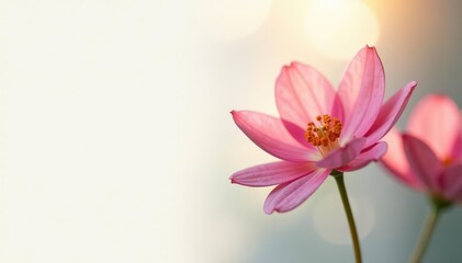 Fototapeta premium delicate flower on white background with sunlight, botanical, rays