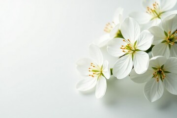 Obraz premium Delicate white blossoms against pure white backdrop, background, soft, bloom