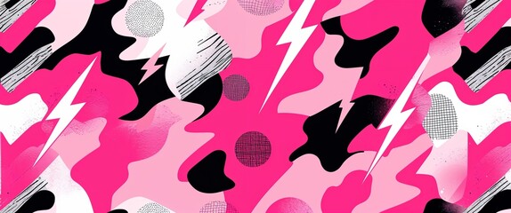 Pink 80s lightning bolts vector pattern abstract design illustration background