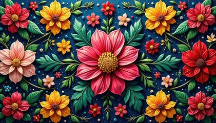 Intricate floral textile design, repeating motif, fabric design, repeat