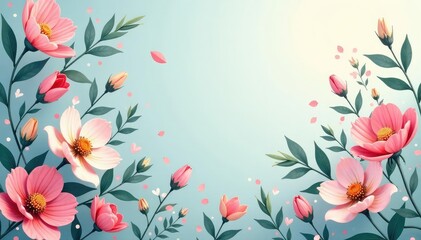 Nature inspired floral motif, delicate pastel shades, botanical, romantic