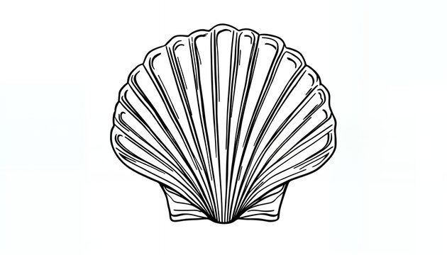 Drawing of Single Seashell on White Background - Aquatic Nature Theme