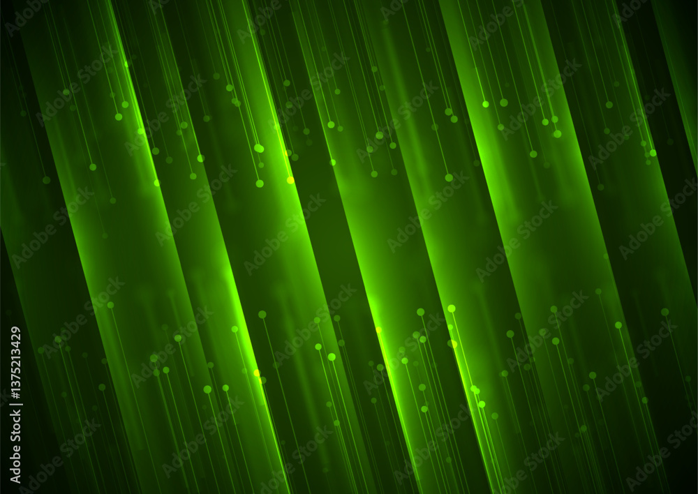 Poster Glowing green tech connection lines abstract futuristic background. Neon vector design