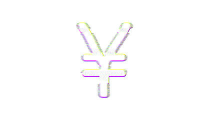 Icon yen sign is distorted. Glitch. Noise, chromatic aberration, geometric distortion